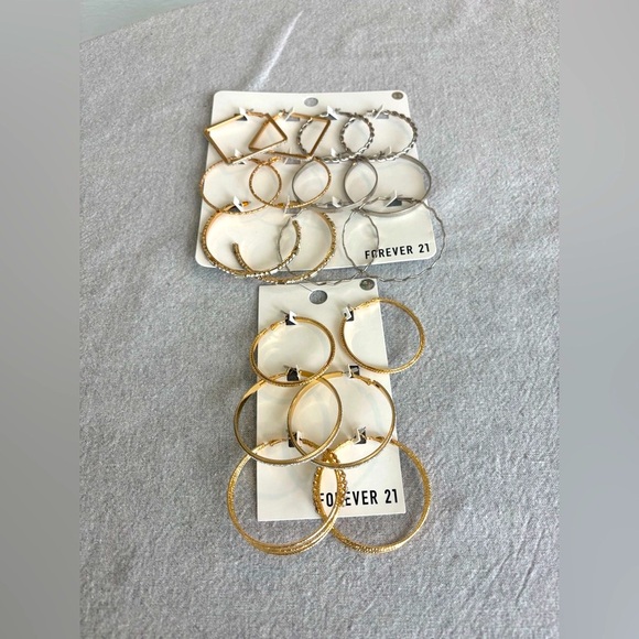 Forever 21 Bundle of 9 Mixed Metal Hoop Earrings Collection Gold Silver - Picture 1 of 6